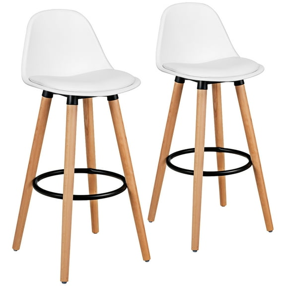 Topbuy Set of 2 Mid Century Barstool 28.5" Dining Pub Chair w/Leather Padded Seat White