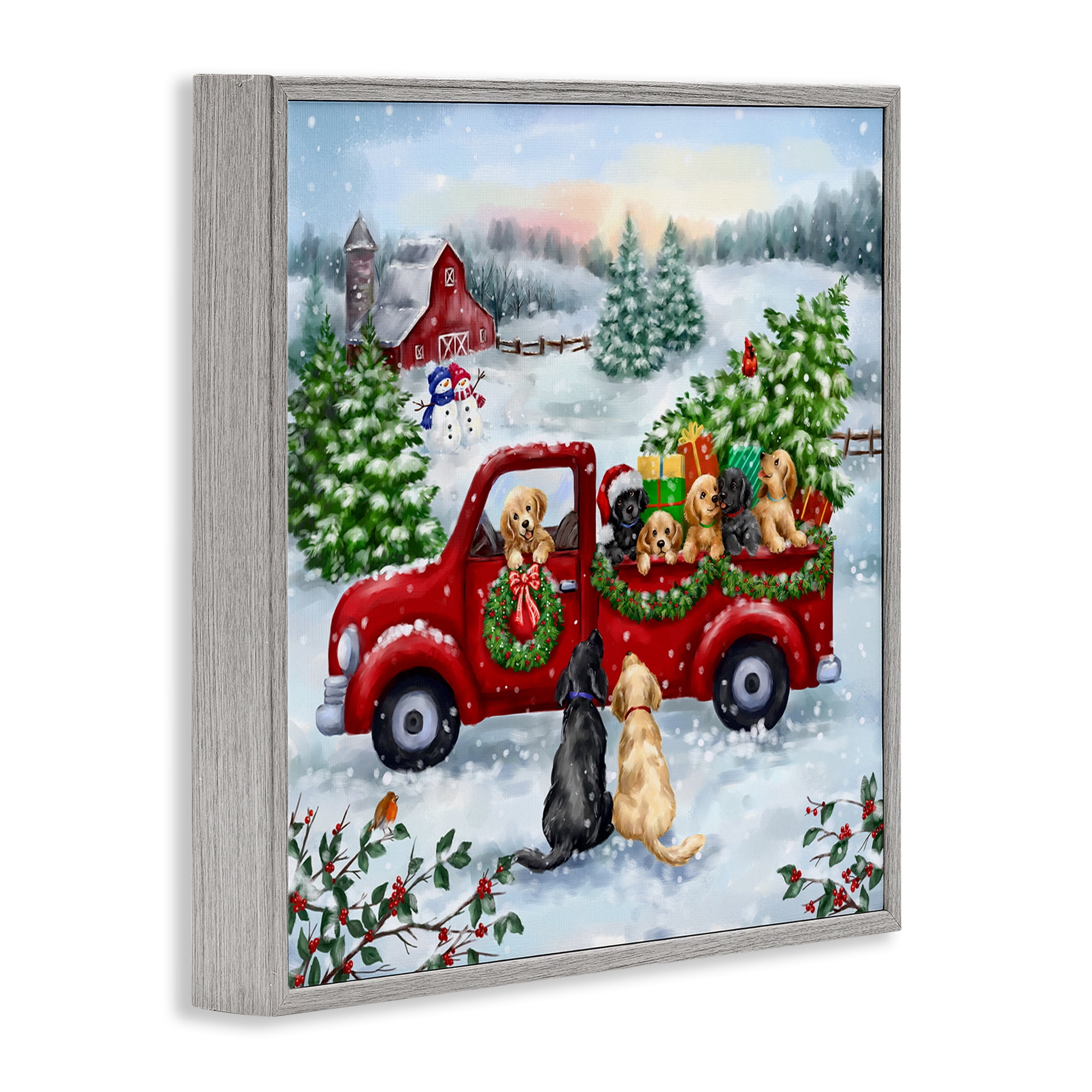 Stupell Industries Holiday Truck & Tree Holiday Painting Gray Framed Art Prints Wall Art, 12 x 12