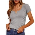 thumbnail image 1 of Timegard Womens Summer Tops Ribbed Scoop Neck Button Short Sleeve Side Ruched Comfy Dressy Casual Tops, 1 of 6