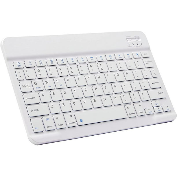 Teclado Bluetooth ultradelgado Mini teclado inalámbrico portátil recargable para Apple iPad iPhone Samsung Tablet Teléfono Smartphone iOS Android Windows (10 pulgadas blanco)