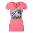 thumbnail image 2 of Unicorn Fanstasy Island Castle Animal Lover Female Junior Fit V-Neck Tee, Hot Pink, Medium, 2 of 3