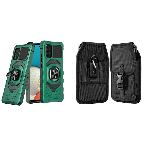 Case with Belt Holster Bundle for Samsung Galaxy A53 5G: Heavy Duty Shield Cover (Midnight Green) and Vertical Nylon Buckle Phone Pouch