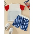 thumbnail image 3 of Independence Day Infant Baby Boys Summer Outfit Short Sleeve O Neck Contrast Color Tops Stars Print Drawstring Shorts Sets, 3 of 9