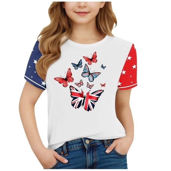 GERsome 4th of July Patriotic Tops for Unisex Kids, Boys Girls Short Sleeve Crew Neck American Flag Tshirts Loose Fit Summer Graphic Tee, 9-10Years