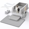 thumbnail image 1 of Caja de arena de acero inoxidable para gatos  Caja de arena cerrada con tapa XL extragrande de metal para gatos grandes, caja de arena de gatito de alta cara antifugas, fácil limpieza, antiadherente,, 1 of 8