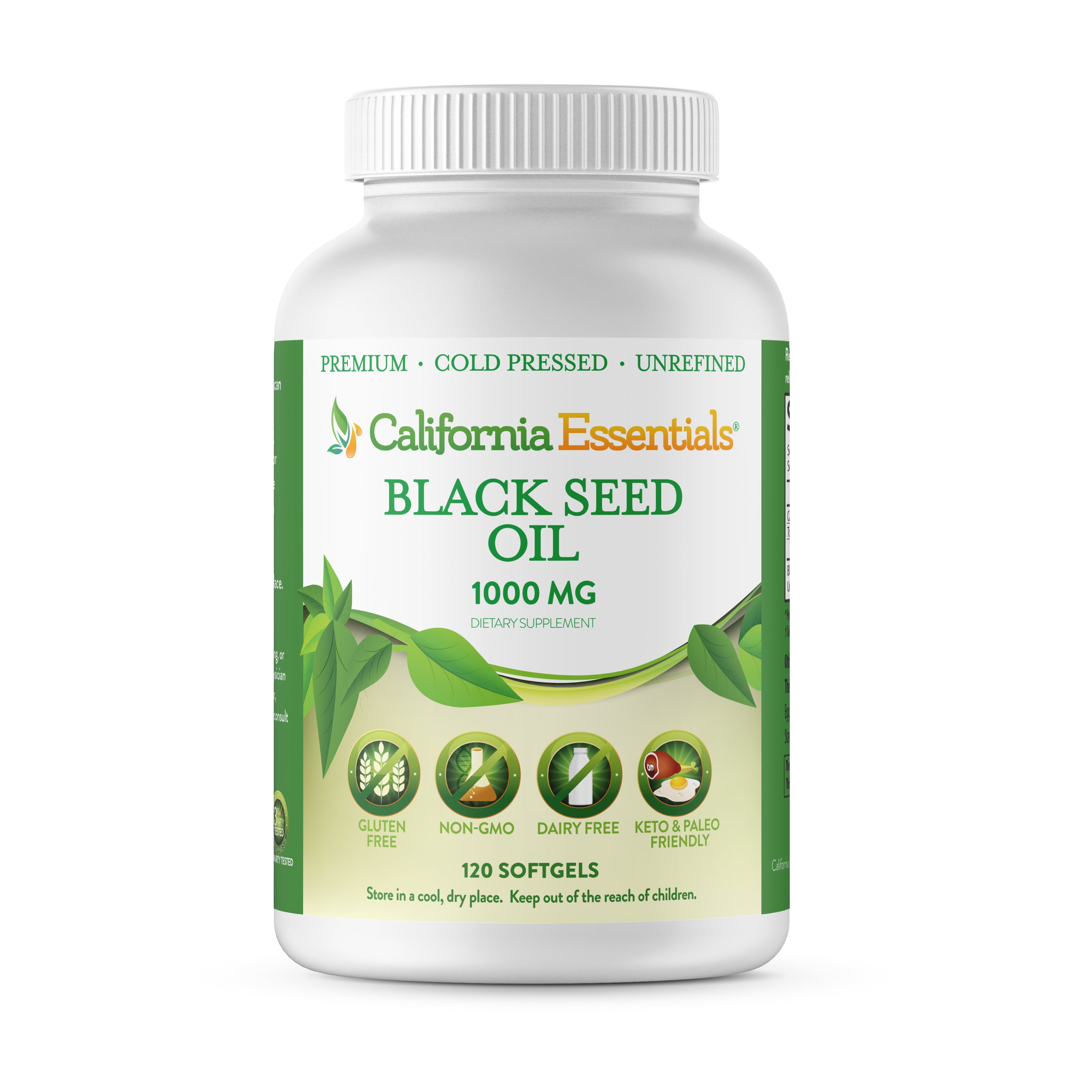 California Essentials Black Seed Oil Capsules 1000mg, Hair Growth Vitamins  and Immune Support Supplement, 60 Softgels 
