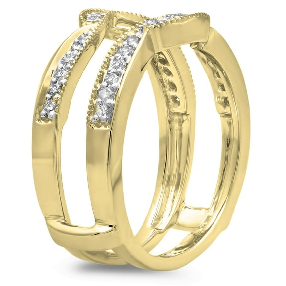 Dazzlingrock Collection 0.35 Carat (ctw) 10K Round Diamond Ladies Anniversary Double Guard Ring 1/3 CT, Yellow Gold, Size 9
