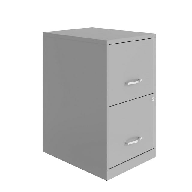 Space Solutions 18 inch 2 Drawer Metal File Cabinet, Arctic Silver