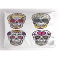 thumbnail image 1 of Sugar Skull Pillow Sham Mexican Style Traditional Sugar Skulls Set with Hearts Ornate Floral Motifs, Decorative Standard Size Printed Pillowcase, 26 X 20 Inches, Multicolor, by Ambesonne, 1 of 2