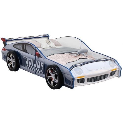 HICOMILA Hero Patrol Police Car Twin Bed ,Policeman Beds, Twin Bed Frame for Boys, LED Headlights, Full Guardrails,Easy Assembly