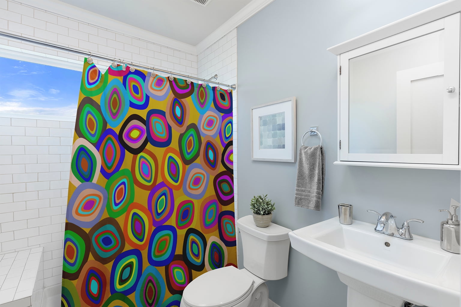 Simply Daisy 70" W x 73" L Modern Leaf Pile Polyester Shower Curtain, Multi [1 Ct]