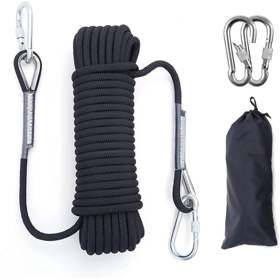 10mm/12mm Climbing Rope, Outdoor Static Rock Climbing Rope, Tree Climbing Rappelling Rope, Escape Nylon Rope, Ice Climbing Equipment Fire Rescue Parachute Rope with 2 Steel Hooks