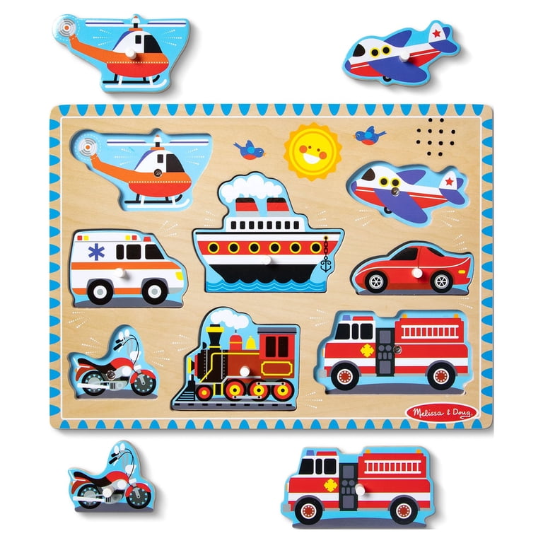 Melissa & Doug Vehicles Sound Puzzle, 8-Piece Wooden photo 1