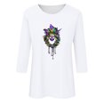thumbnail image 4 of SOOMLON Mardi Gras Shirts Women Tuesday Shirts Carnival Themed Party 3/4 Sleeve Outfits Funny Mask Graphic Tshirts Tunic Round Neck Tops New Orleans Holiday Blouses 2025 White 3XL, 4 of 5