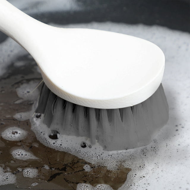 Cepillo de limpieza de inodoro con mango largo | Fregadora de piso y baño | Cerdas de PVC de secado rápido, diseño moderno y compacto | Plástico gris | 10.5" | Resistente a las manchas | Cocina