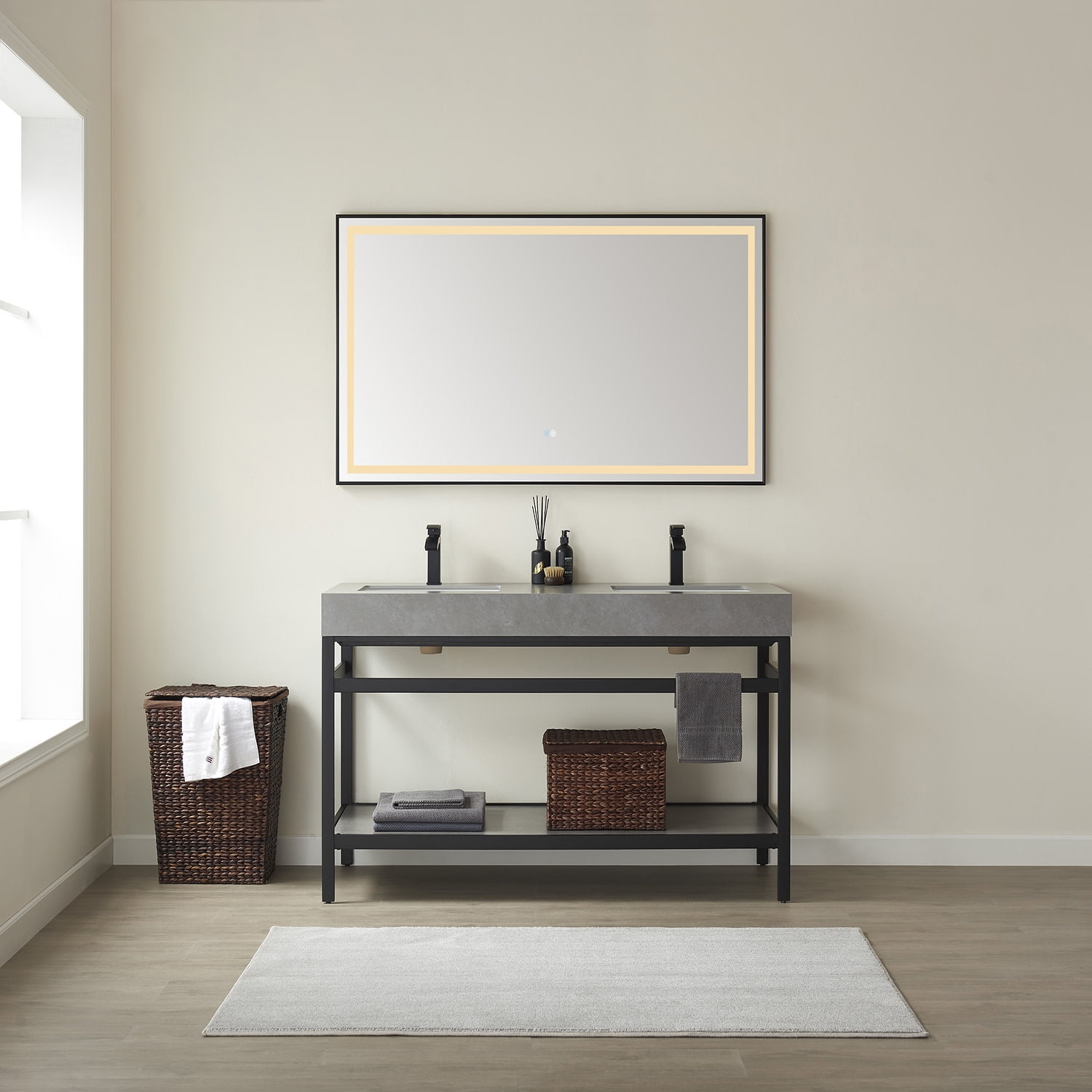 Miseno 702560M-BG-WK Funes 60" Free Standing Double Basin Vanity Set - Brushed Gold / Gray