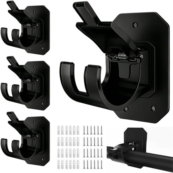 4 Pack No Drill Curtain Rod Brackets, Adhesive Curtain Rod Holders Heavy Duty Adjustable Curtain Rod Hooks with Invisible Nail for Poles of up to 1.5 in for Apartment Bathroom Kitchen