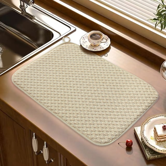 【New Arrivals】Dish Drying Mat 20 X 15 Inch Absorbent Microfiber Dishes Drainer Mats Large Size Dish Drying for Kitchen Counter Rack Countertops, Kitchen Drying Mat, Yellow, Style A, 38*50Cm, B