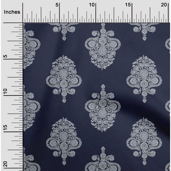 oneOone Viscose Jersey Fabric Leaves & Floral Block Printed Fabric 1 Yard 60 Inch Wide