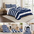 thumbnail image 6 of Full Quilt Set 78''x90'', Navy Blue Anchor Nautical Lightweight Bedspread Coverlet Set with 2 Pillow Shams, Navy Blue Striped Farmhouse Breathable All Season Quilt Bedding for Bedroom/Guest Room, 6 of 9