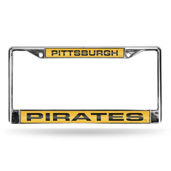 Pittsburgh Baseball Pirates Yellow Baseball Chrome Metal License Plate Frame Holder