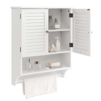Costway, Gray, Medium Density Fiberboard, Wall Mounted Cabinet with Open Shelf & Towel, 23.50 x 8.50 x 29.50 Inches