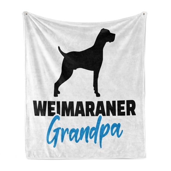 Weimaraner Soft Flannel Fleece Blanket, German Hunting Dog Motif and Grandpa Grandfather Associated Wording, Cozy Plush for Indoor and Outdoor Use, 70" x 90", White and Charcoal Grey, by Ambesonne