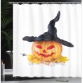 thumbnail image 4 of Ambesonne Halloween Shower Curtain, Carved Pumpkin Witch Hat, 69"Wx84"L, Marigold White Dark Grey, 4 of 5