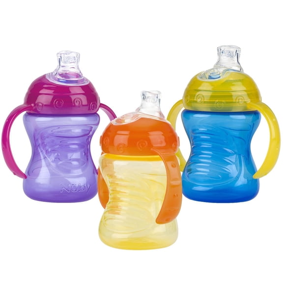 Nûby No-Spill Two-Handle Easy Grip Base Toddler Plastic Grip N' Sip Cup with Soft Flex Spout, for Children 4 Months +