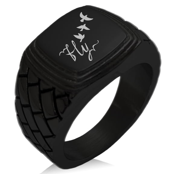 Stainless Steel Fly Away Geometric Pattern Step-Down Biker Style Polished Ring