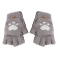 thumbnail image 3 of D-GROEE 1 Pair Plush Flip Cover Cartoon Cat Claw Mittens Winter Warm Fingerless Gloves Soft Half Finger Mittens Gloves for Women Girls, 3 of 8
