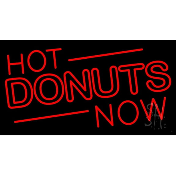 Hot Donuts Now LED Neon Sign 13 x 24 - inches, Clear Edge Cut Acrylic Backing, with Dimmer - Bright and Premium built indoor LED Neon Sign for restaurant window and interior decor.