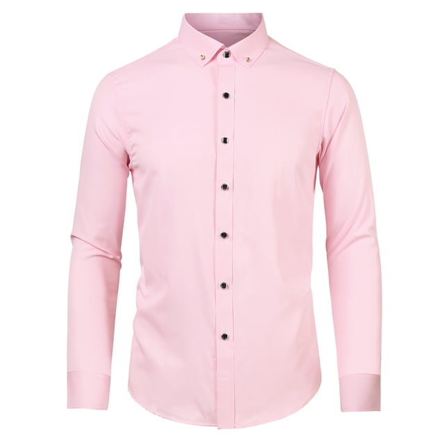 Camisa de vestir de manga larga con botones de color liso para hombre de negocios Rosa S Unique Bargains Camisa