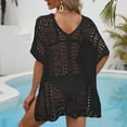 thumbnail image 6 of Xuhomer Beach Cover Ups for Women Knitted Hollow Short Sleeve V-Neck Crochet Summer Cover Up Bikini Swimsuits Bathing Suits Loose Tunics Sunscreen Cover Swimsuit Cover-up Dress Black Free Size, 6 of 6