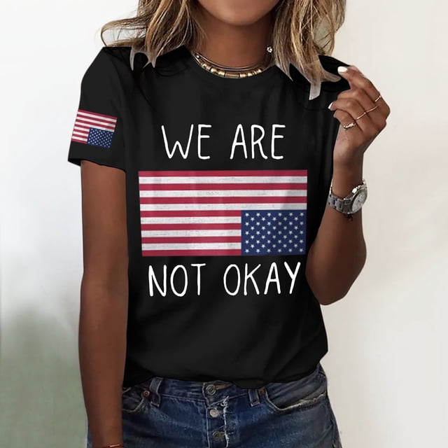 MKLEKYY Playeras Mujer Casual Camisa De Manga Corta Con Cuello Redondo Y Estampado Liso Informal Para Mujer Talla L