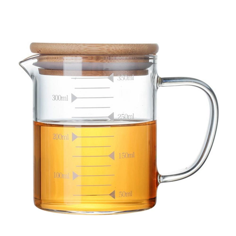 Graduated Beaker Mug with Handle and Durable Bamboo Lid Borosilicate