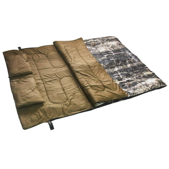 SereneLife SLSBRT - Double Sleeping Bag with Two Pillows- Lightweight & Waterproof Sleeping Bag for Adults or Teens, For Camping, Backpacking or Hiking, Includes Carrying Bag (Real Trees)
