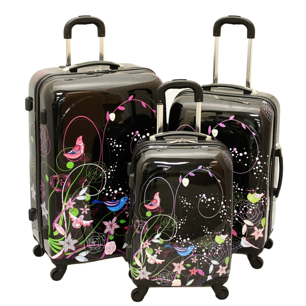 Dejuno Dejuno Lovely Birds 3Piece Hardside Lightweight Spinner Luggage Set