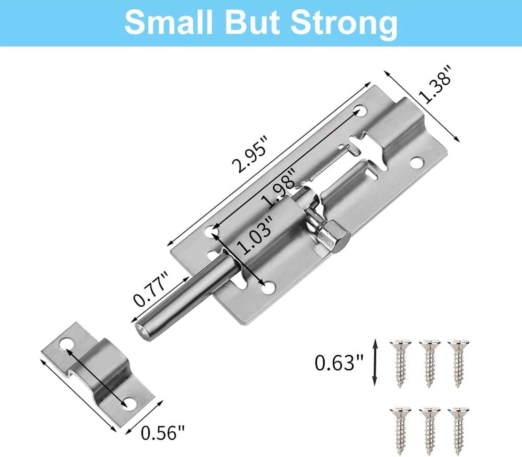 4-Pack Barrel Slide Latch – 3-Inch Thickened Stainless Steel Sliding Bolt Lock With Brushed Finish – Includes 24 Screws, Vertical/Horizontal Mount – For Doors, Cabinets, Garages, Sheds