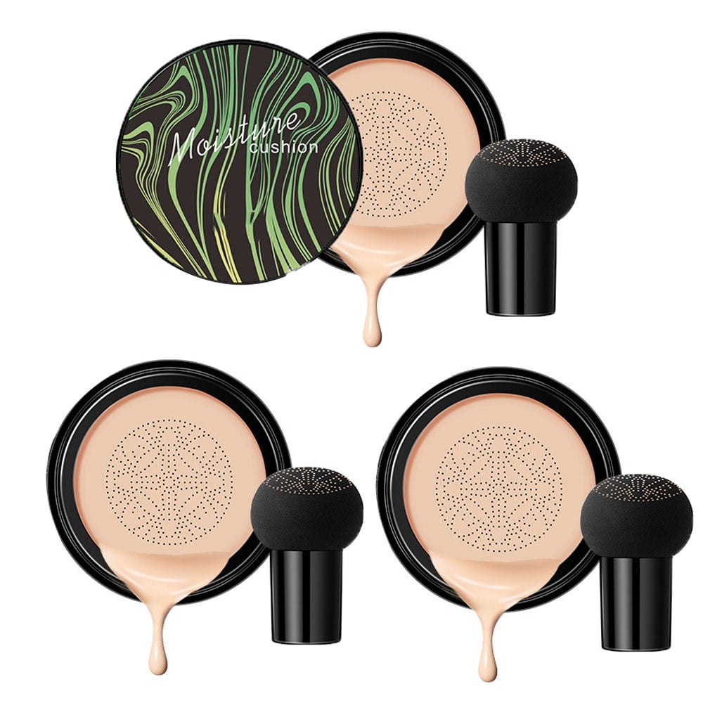 Dicasser Mushroom Head Air Cushion CC Cream Nature Foundation, Moisturizing Concealer, Bright Makeup With Mushroom Makeup Sponge (3 PCS/Natural)