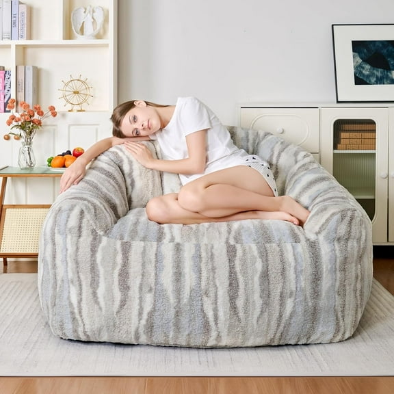 Baxluxe Loveseat Bean Bag Chair, 49.2" Lamb Fleece Beanbag Sofa with Handle, Lazy Couch Sofa Chair with Armrest, Lounger Chair for Reading Gaming Watching TV, Living Room, Bedroom, Loveseat
