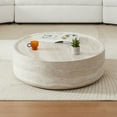 thumbnail image 4 of 35.43'' Round Coffee Table, Sturdy Fiberglass Table, Modern Accent Coffee Table for Living Room Office, No Need Assembly, Marble, 4 of 6