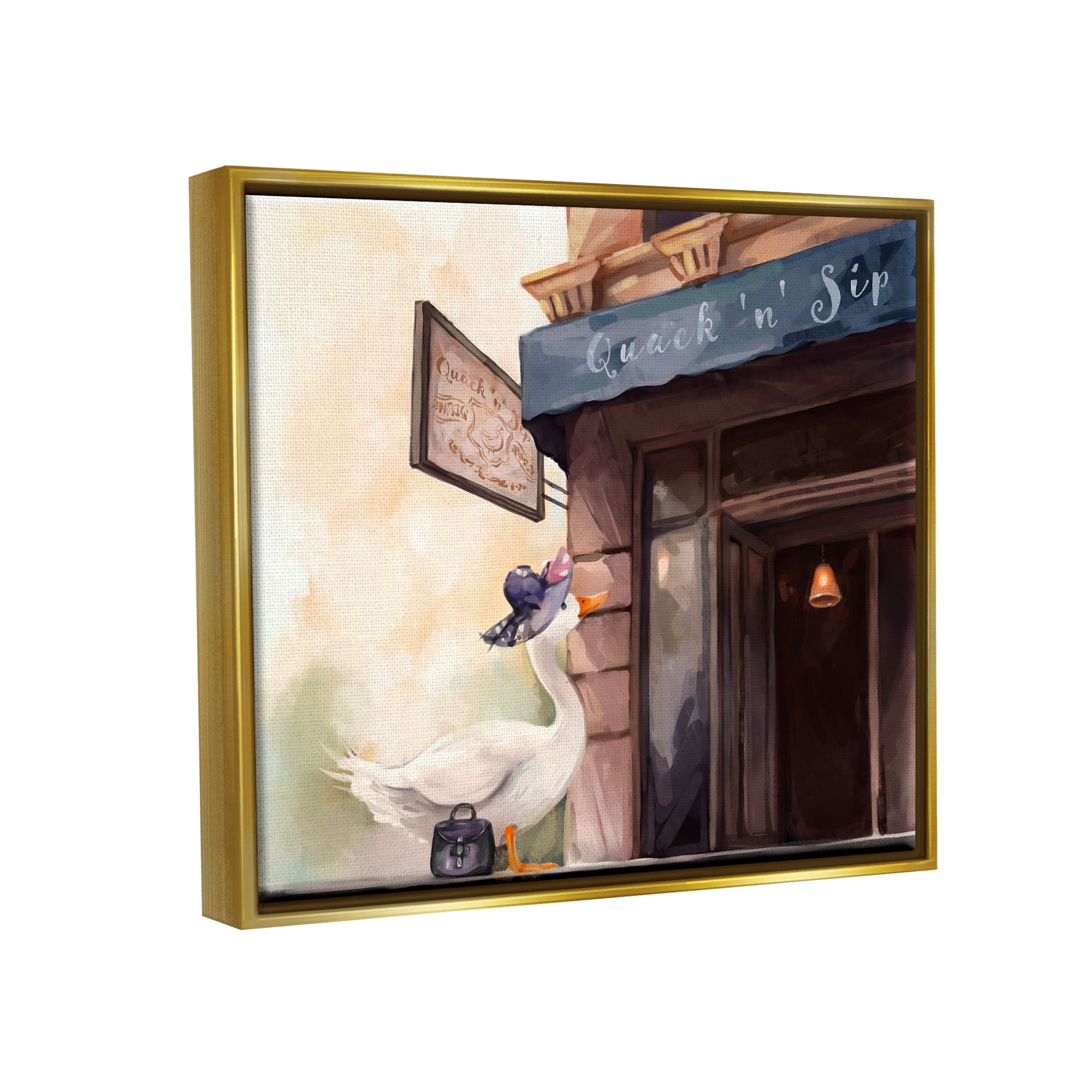 Stupell Industries Fashionable Duck in City Animals & Insects Painting Gold Floater Framed Canvas Art Print Wall Art, 31 x 25