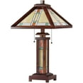 thumbnail image 2 of Chloe Lighting Aaron Tiffany-Style 3-Light Mission Double Lit Wooden Table Lamp with 15" Shade, 2 of 2