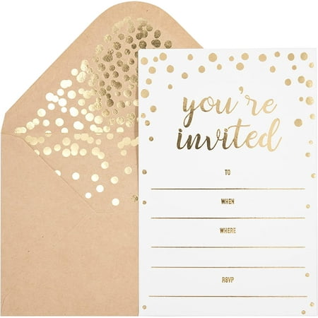 50 Pack Invitation - Elegant Greeting s ‘’You Are Invited’’ In Gold Foil Letters – For Wedding, Bridal ,