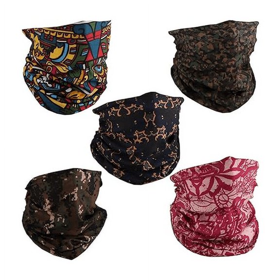 Motique Accessories 5 Set Neck Gaiter Tube Face Scarves Balaclavas-One Size, Adults(Camo Mayan Navy)