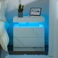 thumbnail image 4 of HLL Nightstand LED Bedside Table LED Cabinet LED Lights Modern End Side Table with 2 Drawers for Bedroom (White), 13D x 19W x 20H in (JCF02), 4 of 12