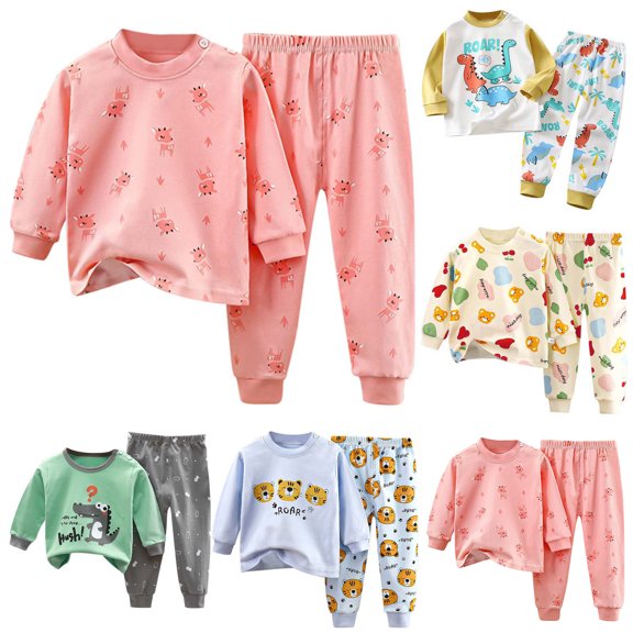 Baby Boy Pajamas Kids Soft Cotton Long Sleeve Top and Pants Homewear Night Set Baby Clothes Beige 18-24 Months