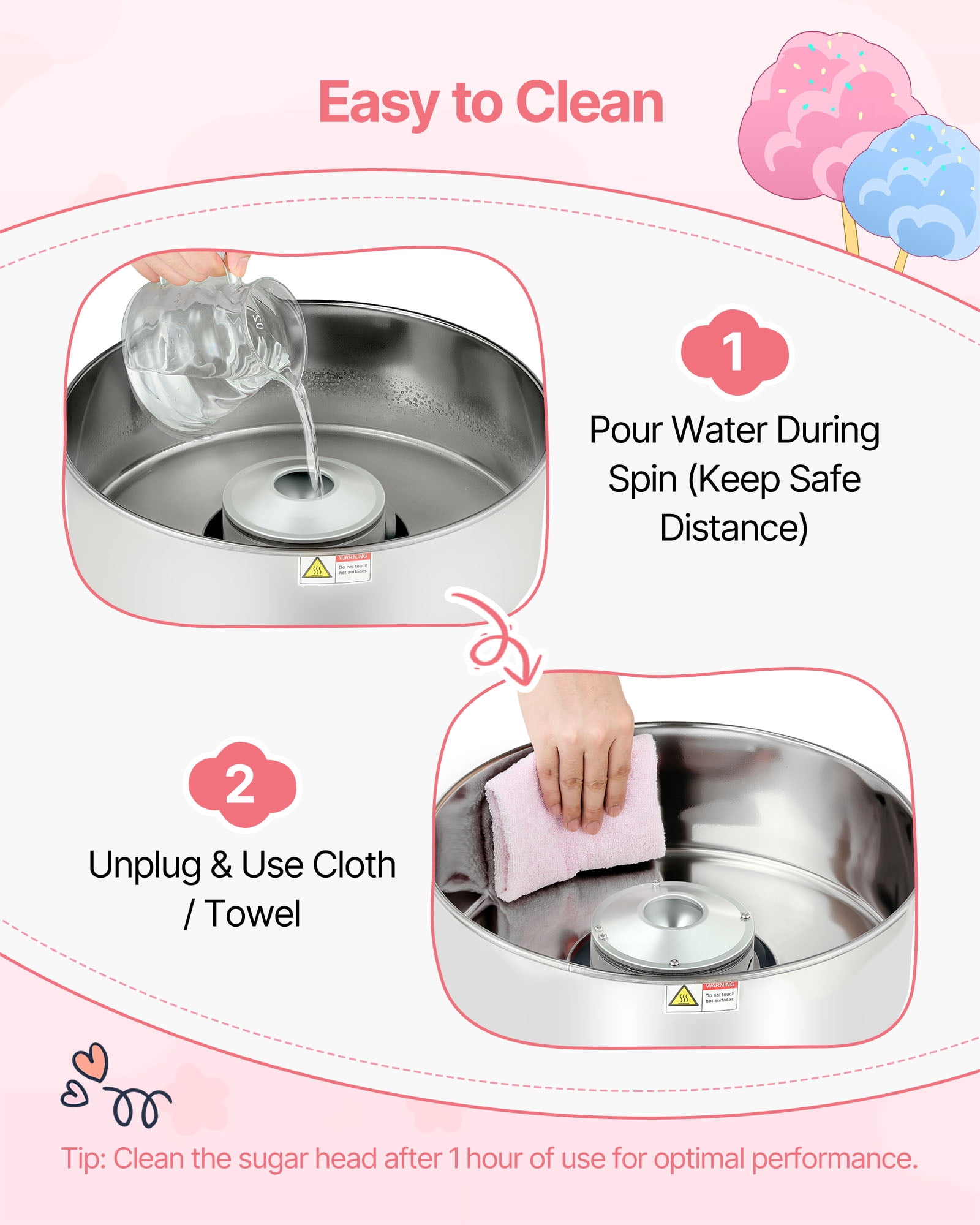 VEVOR Cotton Candy Machine Commercial, 1000W Electric Candy Floss Maker, Easy Use with 15 inch Stainless Steel Bowl and Sugar Scoop, Makes Hard Candy for Home Kids Birthday, Family Party, Blue