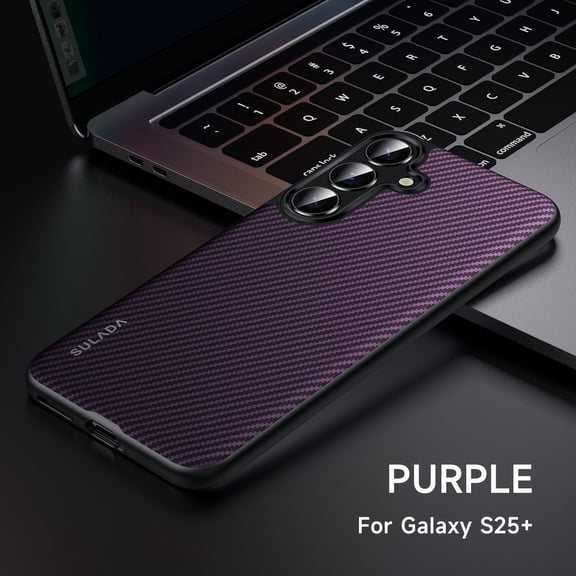 Dteck for Samsung Galaxy S25  Case, Magnetic Carbon Fiber Texture Thin Slim Fit Shockproof Hybrid Hard PC Back Drop Protection Lightweight Protective Case Cover, Purple